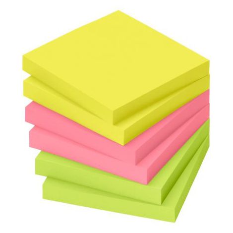 Karteczki samoprzylepne Tres 75x75mm, 80szt róż/ziel/żółt